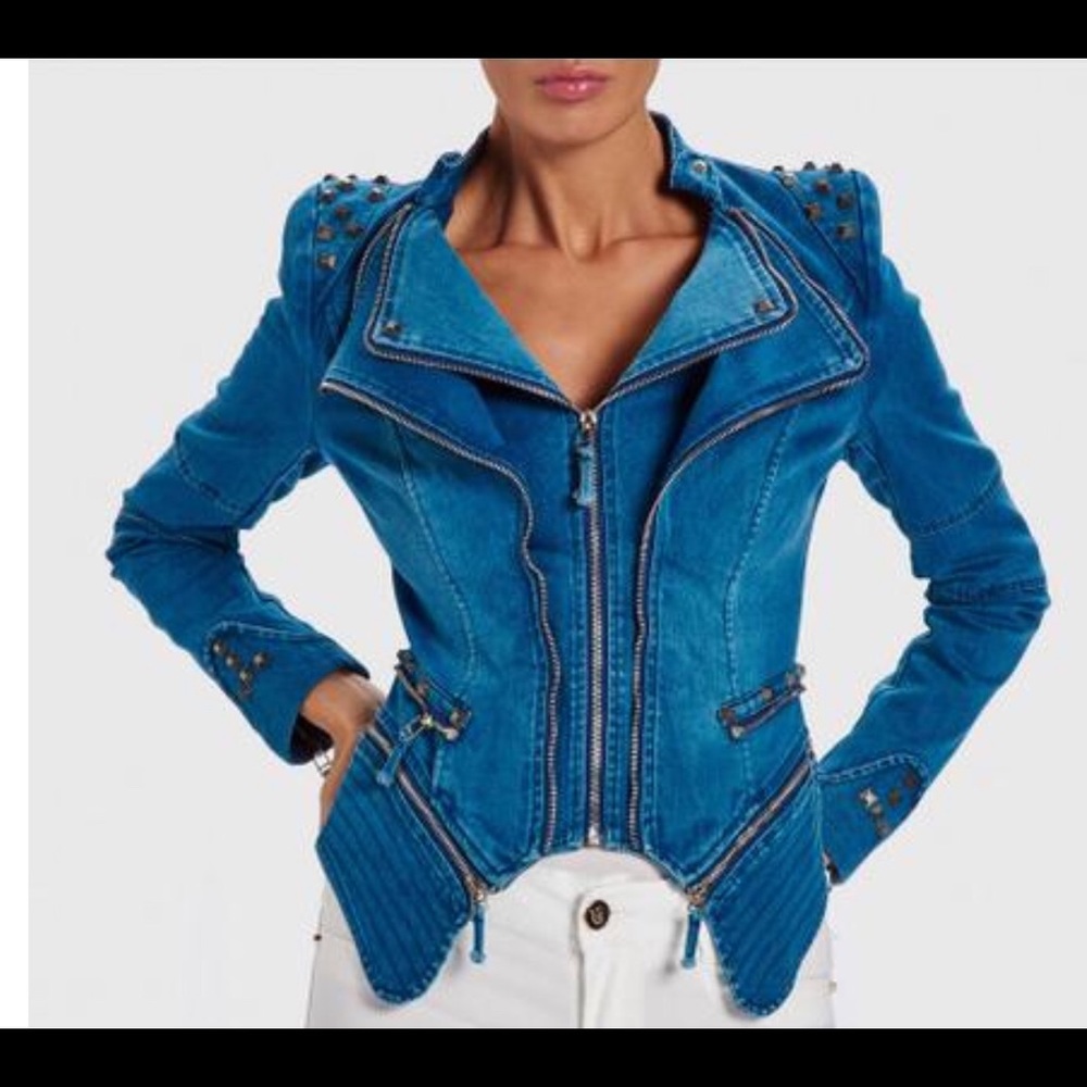 Fitted studded denim stretch jacket